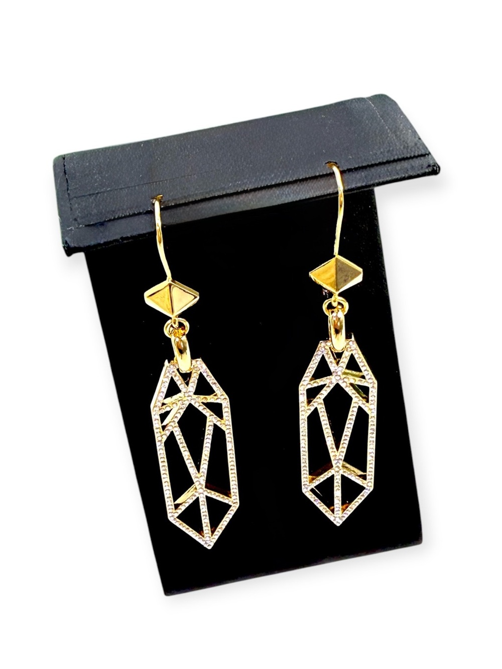 Neiman Marcus Gold Crystal Pavé Caged Drop Earrings NWT